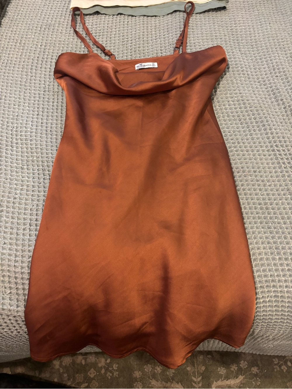 Hollister Rust Satin Cowl Slip Mini Dress